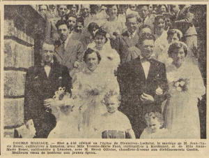 Plounévez-Lochrist double mariage Rosec Jean-Marie avec Favé Yvonne Marie et Rosec Anne-Marie avec Ollivier Hervé Le Télégramme de Brest 23 Juillet 1954