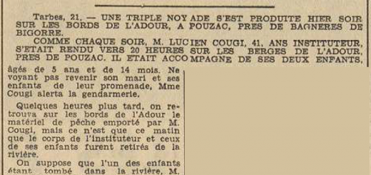 Pouzac Triple noyade Lucien Cougi Le Télégramme de Brest 22 juillet 1954