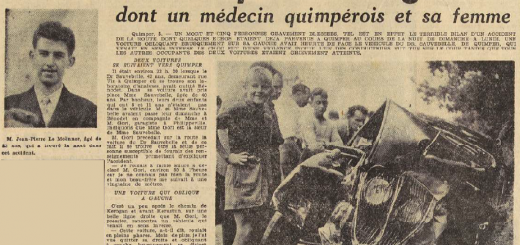 Quimper Accident de voiture Le Moënner Jean-Pierre Le Télégramme de Brest 6 Septembre 1955