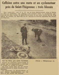 Saint-Thégonnec collision entre une moto et un cyclomoteur Le Télégramme de Brest 12 septembre 1955