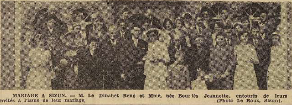 Sizun mariage Dinahet René Bourlès Jeanette Le Télégramme 30 Juillet 1955