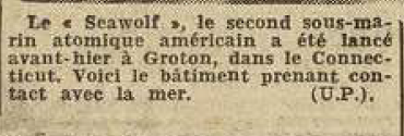 Sous-marin nucléaire Américain Le Seawolf Le Télégramme 25 Juillet 1955