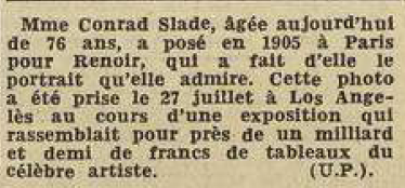 Tableau de Renoir Mme Slade Conrad Los Angelès Le Télégramme 30 Juillet 1955