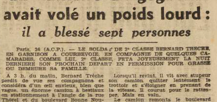 Trèche Bernard en garnison à Courbevoie Le Télégramme 25 Juillet 1955