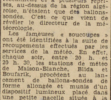 Algérie Les soucoupes volantes étaient des ballons sondes Le Télégramme 8 août 1952
