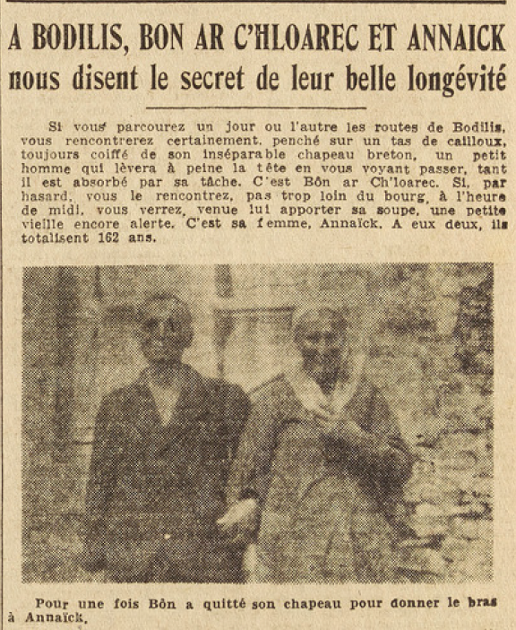 Bodilis Couple Bon Ar C'Hloarec et Annick Péden Le Télégramme de Brest 30 août 1952