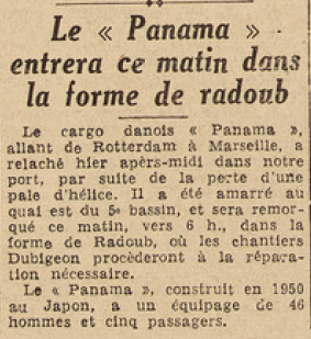 Cargo Danois Le Panama construit en 1950 au Japon Le Télégramme de Brest 28 août 1952