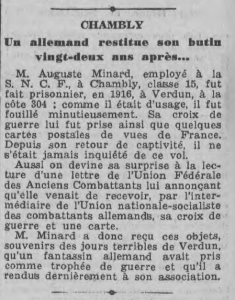 Chambly Minard Auguste Un Allemand restitue son butin 22 ans après Le Journal de Rouen 31 juillet 1938