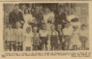 Crozon triple mariage Familles Le Rita Piton et Carsoyrou Le Télégramme 4 août 1952