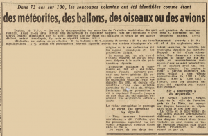 Dans 73 % des cas les soucoupes volantes ont été identifiées comme des météorites des ballons oiseaux ou avions Le télégramme de Brest 19 juillet 1952