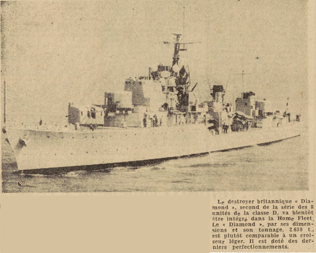 Destroyer britannique Diamond classe D Le Télégramme de Brest 12 août 1952