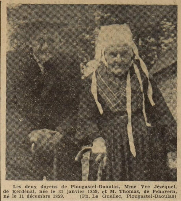 Doyens de Plougastel Daoulas Mr Thomas et Mme Jézéquel Le Télégramme de Brest 18 août 1951