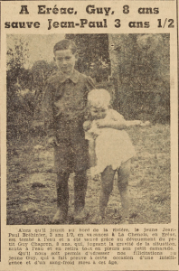 Eréac Chapren Guy 8 ans sauve le petit Bréhinier Paul 3 ans et demi Le Télégramme 6 août 1952