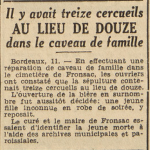 Fronsac Treize cercueils au lieu de douze dans le caveau familiale Le Télégramme de Brest 12 septembre 1953