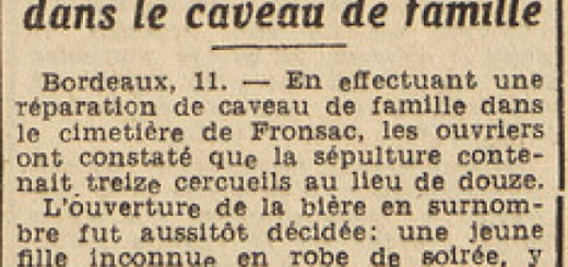 Fronsac Treize cercueils au lieu de douze dans le caveau familiale Le Télégramme de Brest 12 septembre 1953