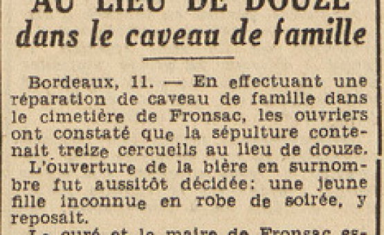 Fronsac Treize cercueils au lieu de douze dans le caveau familiale Le Télégramme de Brest 12 septembre 1953