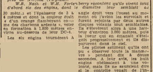 Huit soucoupes volantes aperçues par des aviateurs américains Le Télégramme du 17 Juillet 1952