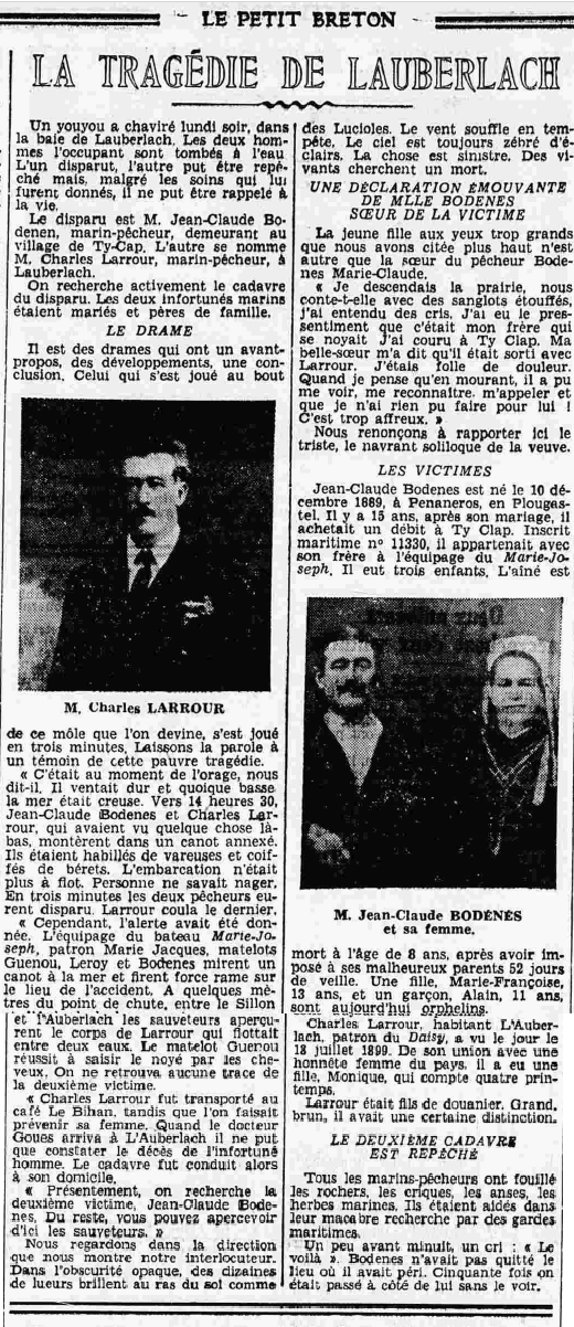 Plougastel-Daoulas La Tragédie de Lauberlach Le Petit Breton 2 février 1936