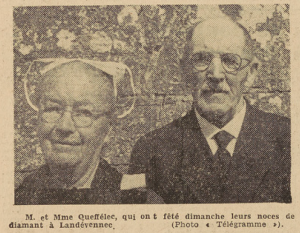 Landévennec Mr et Mme Queffélec Noces de Diamant Le Télégramme de Brest 27 août 1952