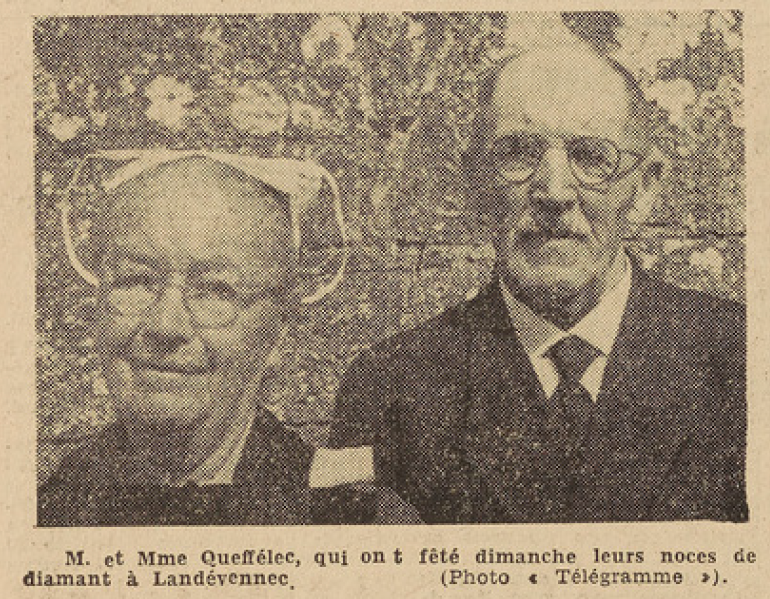 Landévennec Mr et Mme Queffélec Noces de Diamant Le Télégramme de Brest 27 août 1952
