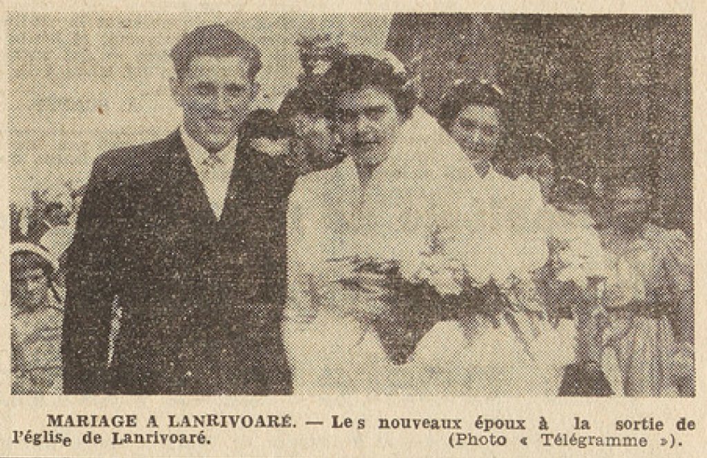 Lanrivoaré Mariage Le Télégramme de Brest 15 septembre 1953