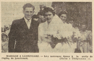 Lanrivoaré Mariage Le Télégramme de Brest 15 septembre 1953