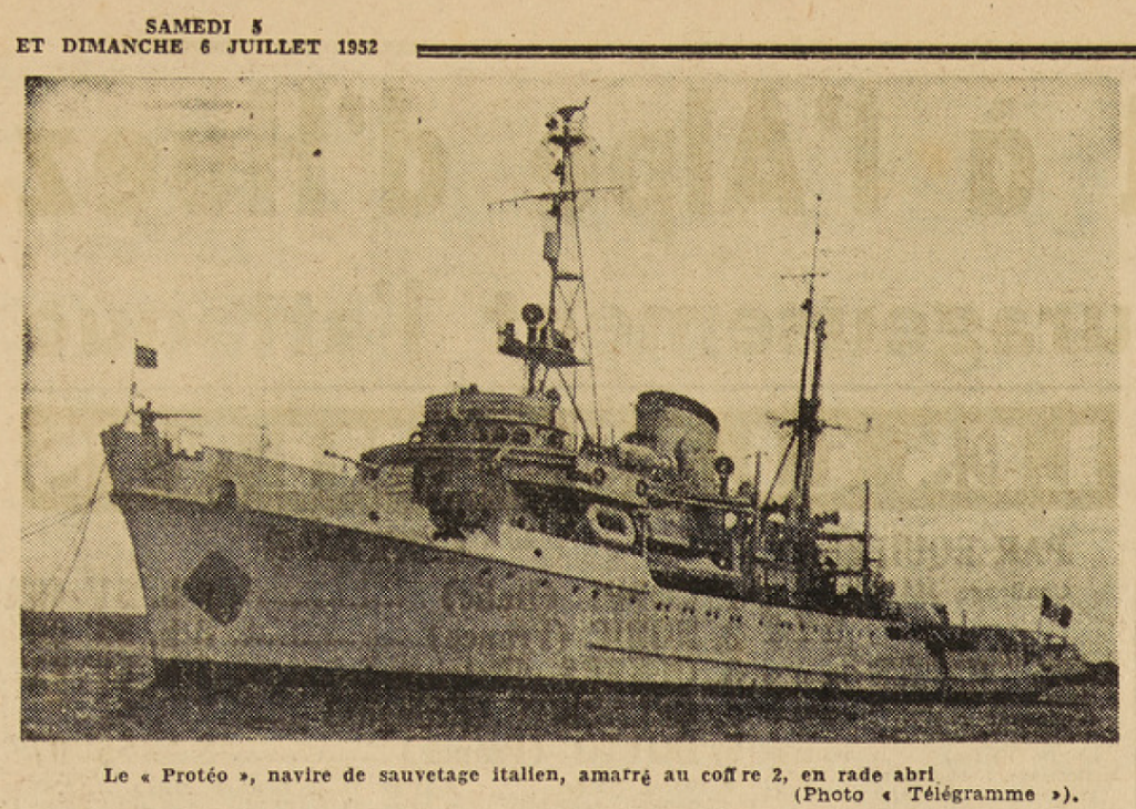 Le Protéo navire de sauvetage italien Le Télégramme du 5 Juillet 1952