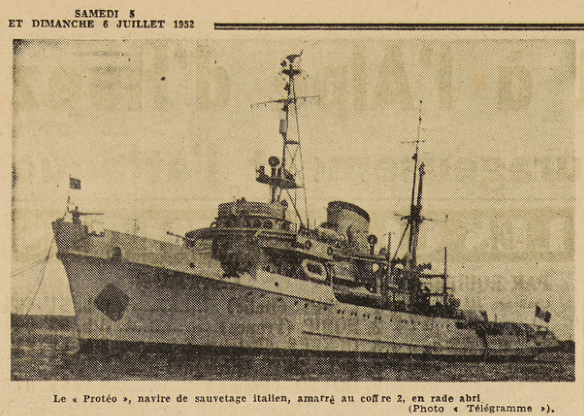 Le Protéo Navire de sauvetage italien Le Télégramme du 5 Juillet 1952