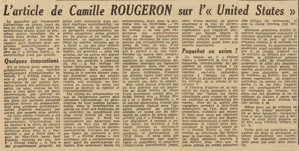 Le paquebot United States Newport Le Télégramme du 7 Juillet 1952