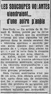 Les Soucoupes volantes viendraient d'une autre planète Le Centre Républicain 2 janvier 1950