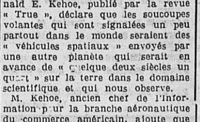 Les Soucoupes volantes viendraient d'une autre planète Le Centre Républicain 2 janvier 1950