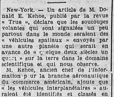Les Soucoupes volantes viendraient d'une autre planète Le Centre Républicain 2 janvier 1950