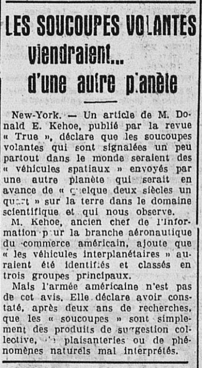 Les Soucoupes volantes viendraient d'une autre planète Le Centre Républicain 2 janvier 1950