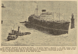 Navire anglais Reburn coupé en deux au rocher du phare de monkstone Le Télégramme de Brest 7 septembre 1953