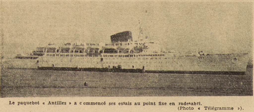 Paquebot Antilles Le Télégramme de Brest 27 août 1952