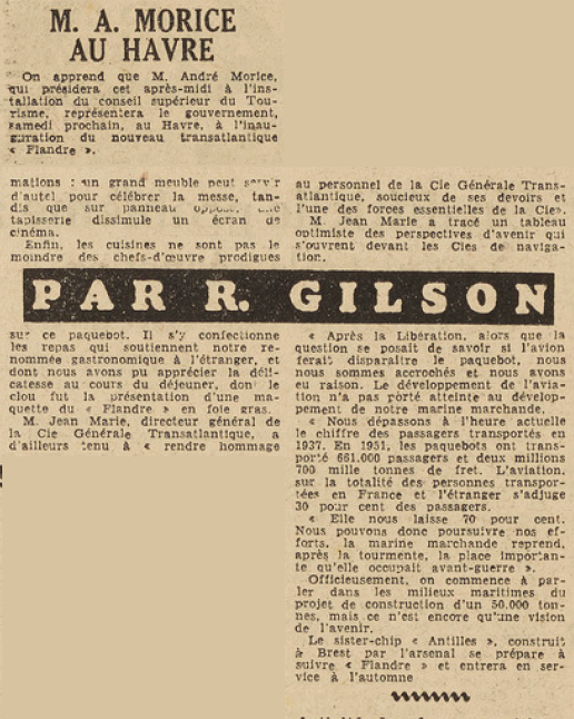 Paquebot Le Flandre Le Télégramme du 17 Juillet 1952