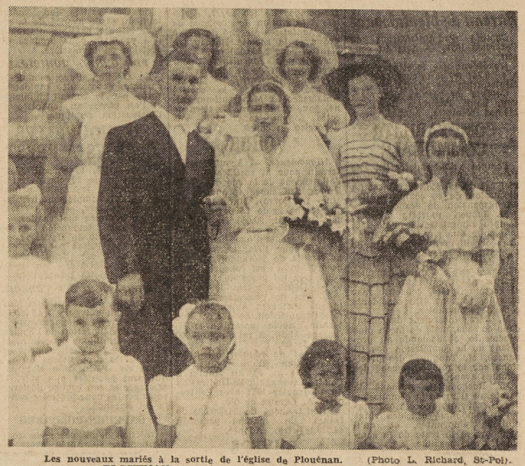 Plouenan Photo Mariage Moal Jeanne avec Alard Robert Le Télégramme de Brest 5 aout 1952