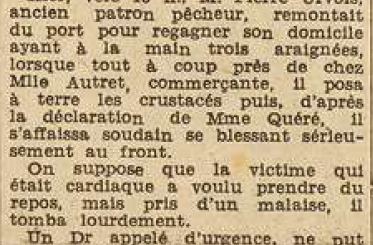 Poulgoazec Mort subite Urvois Pierre Le Télégramme de Brest 1 septembre 1955