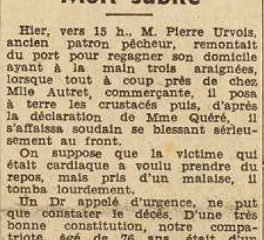 Poulgoazec Mort subite Urvois Pierre Le Télégramme de Brest 1 septembre 1955