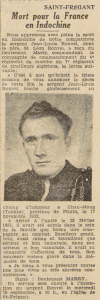 Saint-Frégant Mort pour la France Indochine Ronvel Jean-Louis Le Télégramme de Brest 15 septembre 1953
