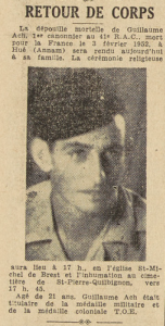 Saint-Pierre-Quilbignon Retour de corps Arch Guillaume 41e R.A.C mort pour la France Le Télégramme de Brest 7 juillet 1953