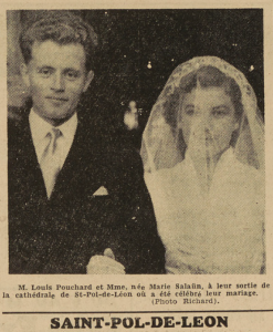 Saint-Pol-de-Léon Mariage Pouchard Louis avec Salaün Marie Le Télégramme de Brest 27 août 1952
