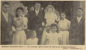 St-Pierre-Quilbignon Mariage Hallégot Guy avec Mlle Croc Le Télégramme de Brest 7 septembre 1953
