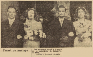 St-Pol-de-Léon Mariages Trichet Joëlle avec Jozroland Jean et Trichet Marie-Thérèse avec Trégouët Georges Le Télégramme 7 août 1952