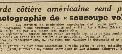 Une photographie de soucoupe volante rendue publique par les gardes côtes américains Le Télégramme 4 août 1952