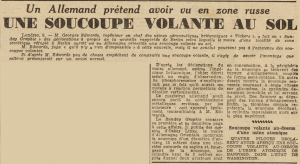 Une soucoupe volante au sol Le Télégramme du 7 Juillet 1952