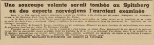 Une soucoupe volante serait tombée au Spitzberg Norvège Le Télégramme de Brest 9 août 1952