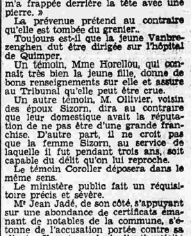 Landrevarzec Marcelle Vanbrezenghen et Sizorn Tribunal correctionnel Le Petit Breton 2 février 1936