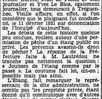 Tréguennec Tribunal correctionnel vielle affaire de pêche Lautrédou Yves Garrec Corentin Le Floch Jean Le Bloa Yves Le Petit Breton 2 février 1936