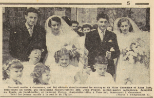 Gouesnou Mariages Mlles Germaine et Anne Laot avec Jean Prigent et Laurent Phélep Le Télégramme 13 mai 1955